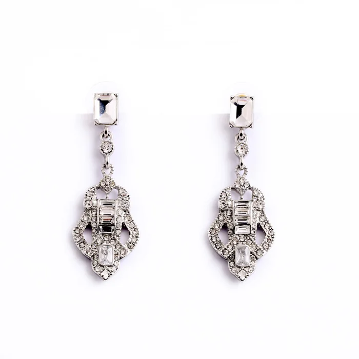 

Glass Zinc Alloy Hot Sale Hanging Earrings Female Silver Color Jewelry Flashing Diamante Guitar Shape Crystal Earrings