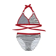 Детский купальный костюм для новорожденных девочек; темно-синий полосатый купальник; комплект бикини из двух предметов; Прямая поставка