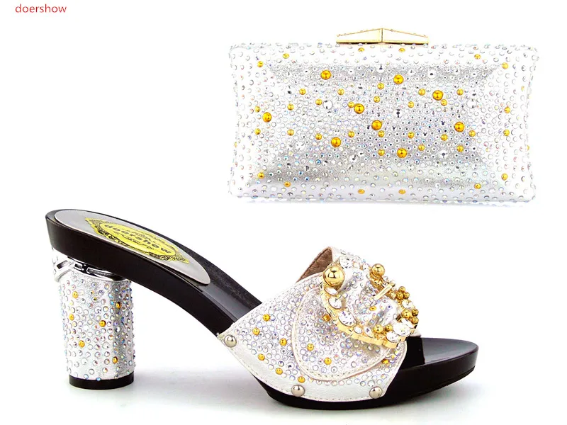 

doershow Italian Shoes and Bag Set Decorted with Rhinestone Matching Shoe and Bags for Wedding Nigerian Shoes an HBU1-4