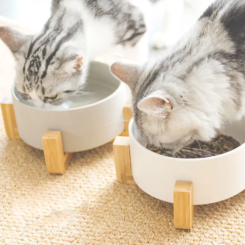 Petshy миска для собак и кошек закругленная твердая керамика деревянная стойка миска для воды еды для защиты Pervical Vertebra домашние питательные блюда