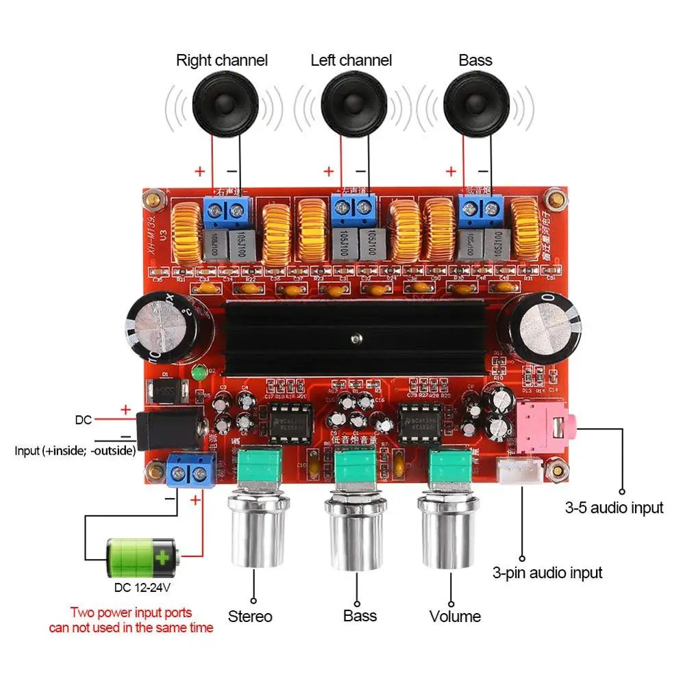 

TPA3116D2 Amplifier Board 2.1 Channel Class D Digital Power Audio Stereo AMP Module 2 x 50W+100W for Audio System DIY Speakers