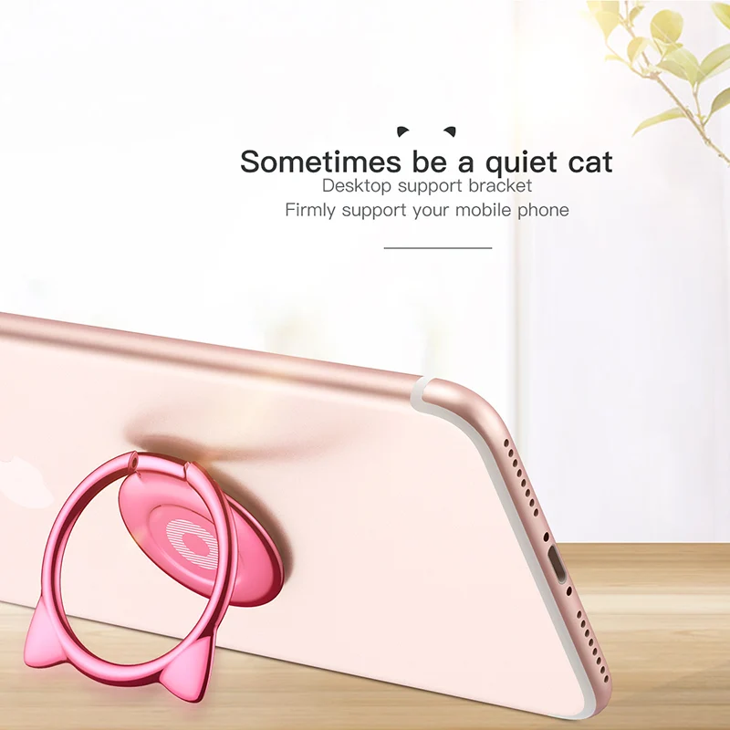 Baseus Cat Ear Finger Ring Holder 360 Degree Mobile Phone Ring Smartphone Stand For iPhone X Samsung S10 Fit Magnetic Car Holder