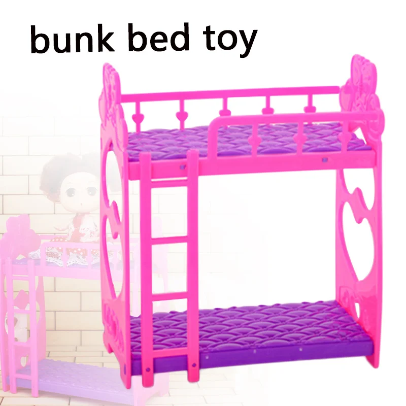 

1:12 Miniature Dollhouse Furniture Accessories Cute Hot Pink Doll House Plastic Bunk Bed Play House Children Over Home Toy