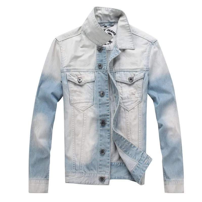 Moruancle Новый Для мужчин омытые Джинсовые куртки отложным воротником Подпушка воротник Повседневное Жан Trucker Jacket для мужской синий и белый