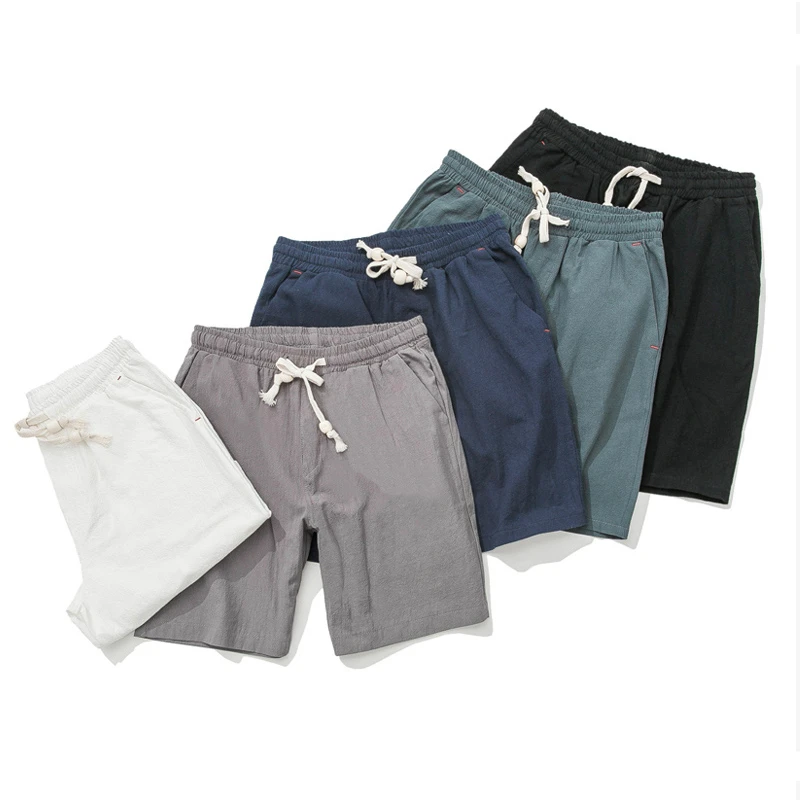 Летние мужские шорты кэжуал льняные и хлопковые однотонные свободные трусы, высокая посадка, на шнурке, мягкие удобные льняные шорты-бермуды Большие размеры 5XL K66