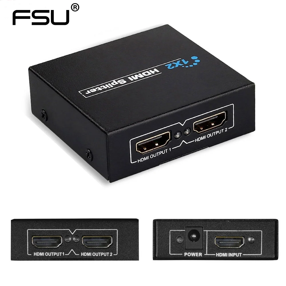 1 In 2 Out HDMI Splitter Amplifier HDCP 1080P Dual Display For HDTV DVD