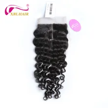 XBLHAIR Deep Wave Lace Closure Middle Part With Baby Hair 130 Density Peruvian Human Hair Natural