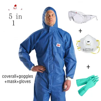 

5 In 1 3M 4532+ Anti-nuclear Paint Coverall with 1611 Splash-proof Goggles 8210V PM2.5 Mask Chemical Industry Oil Tank Clean