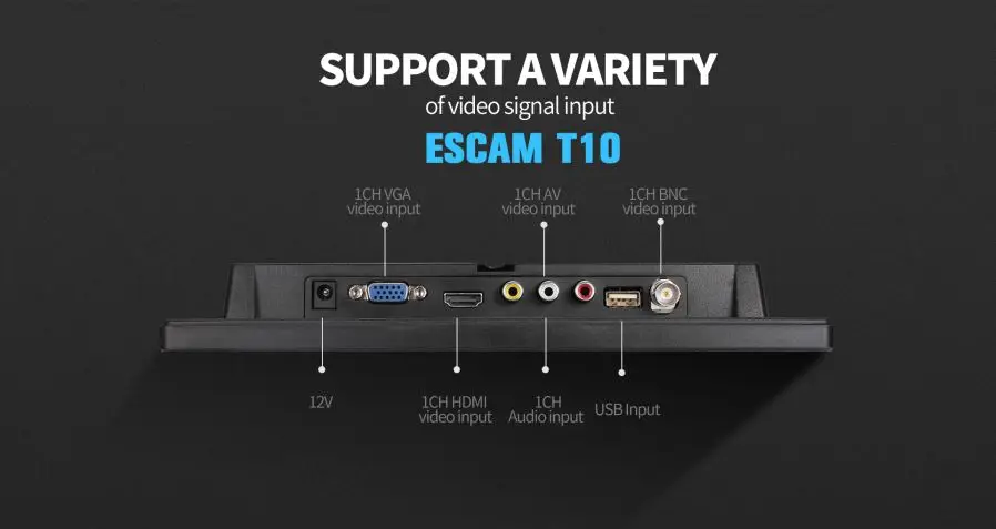 ESCAM T10 10 дюймов TFT ЖК-дисплей 1024x600 для контроля уровня сахара в крови с VGA HDMI AV BNC USB для ПК видеонаблюдения Камера