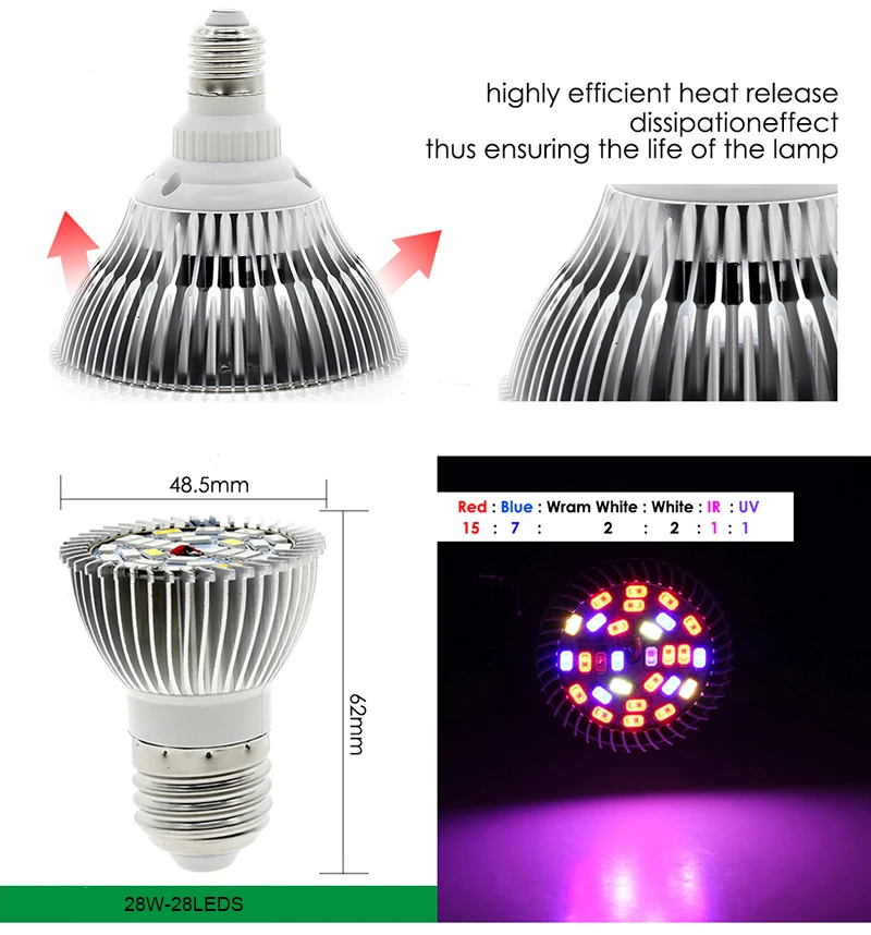 BEYLSION AC85-265V LED Grow Light 28W 30W 50W 80W PAR38 Full Spectrum Bulb For Indoor Greenhouse Grow Tent Plants Grow LED Lamps (4)