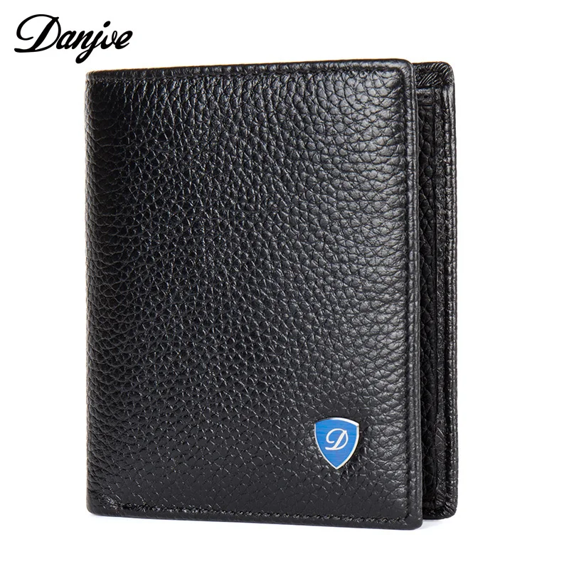 

Genuine Leather Men Mini Wallet Black Brown Thin Wallets DANJUE Brand High Quality Male Purse Cowhide Money Credit Card Holder