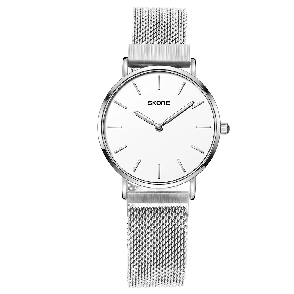 

SKONE Fashion Womens Watches Stainless Steel Mesh Band Ladies Casual Rose Golden Wristwatch Gifts relogio feminino Watches New