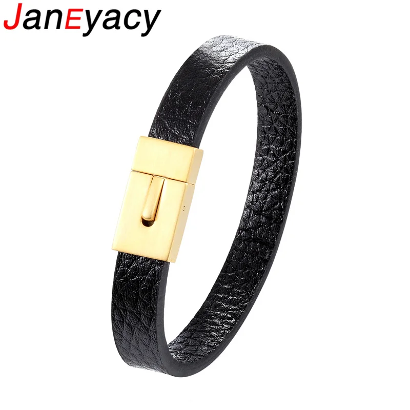 

Janeyacy 2018 Fashion Creativity Stainless Steel Bracelet Women Pulseira European personality Black Leather Bracelet Men Pulsera