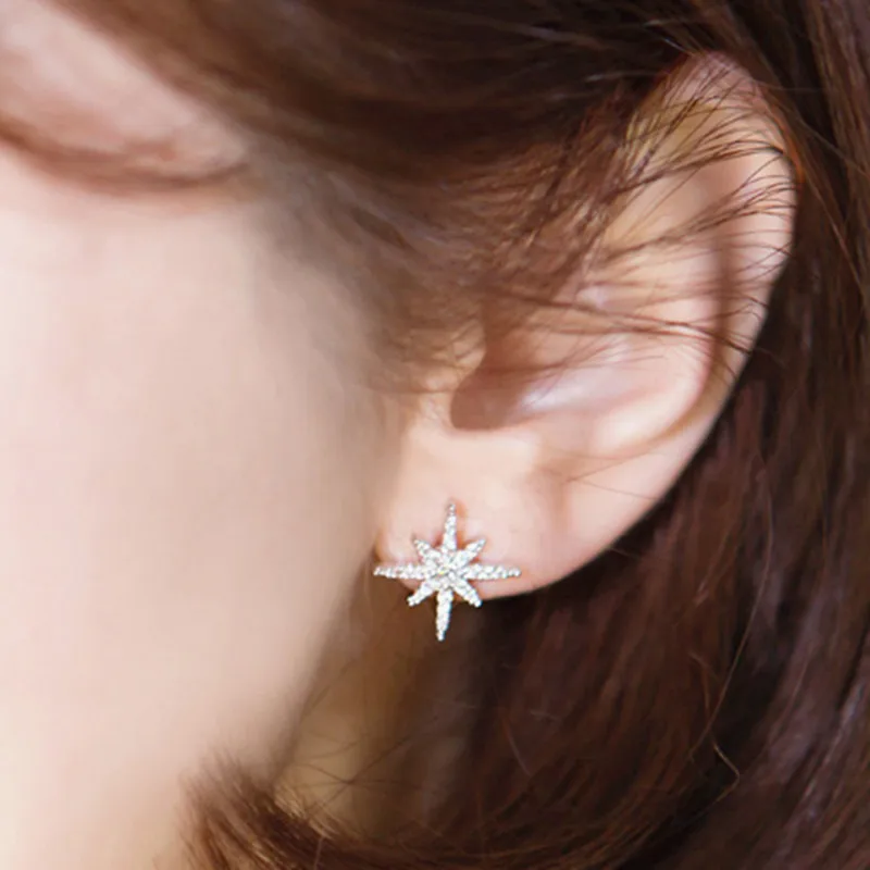 

Hot sale Fashion Snowflake Stud Earrings For Women Classic Silver Color Crystal Star Earring Christmas Gift