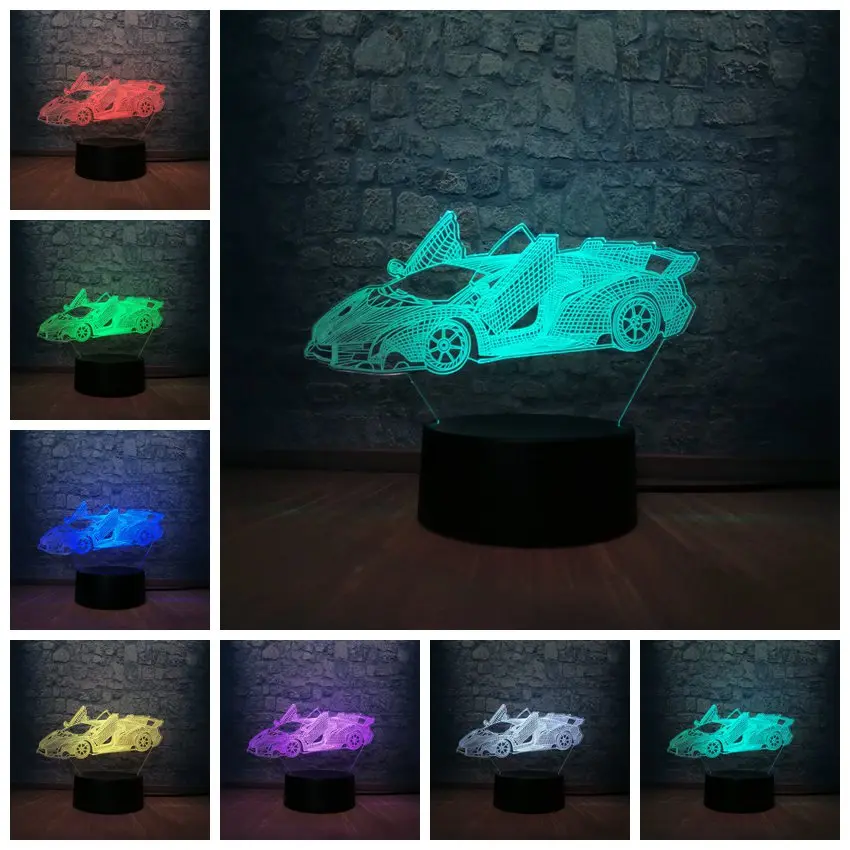 Красочный транспорт крутой автомобиль 3D светодиодный светильник 7 цветов изменить комната подростка Декор Детский Ночник подарок на день рождения Рождество