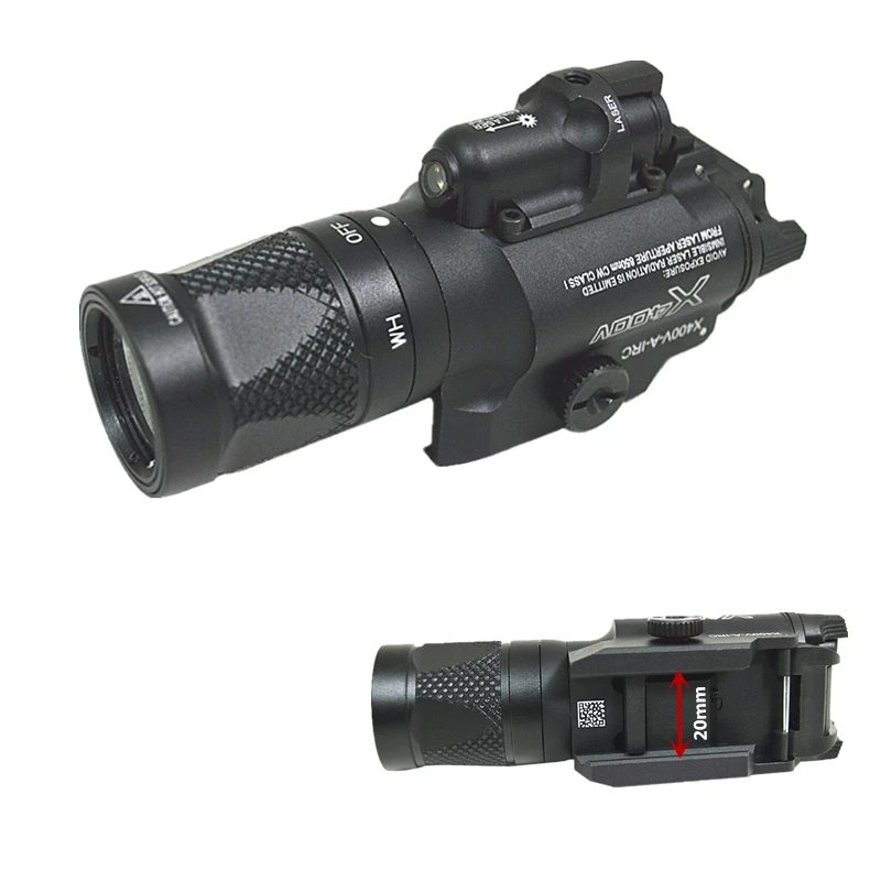 

Tactical High Quality SF X400V Flashlight Red Laser 20mm Picatinny Weaver Rail Mount 400 lumen (with blasting flash function)