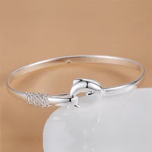 Pure Silver 925 Bangle Bracelets for Women Dolphin Wrist Cuff Bangles Wristband Pulseira Femme Wedding Bridal Jewelry Bijoux 2014 new women cuff real pure silver bracelets bangle 925 sterling silver jewelry genuine solid silver cuff bangle