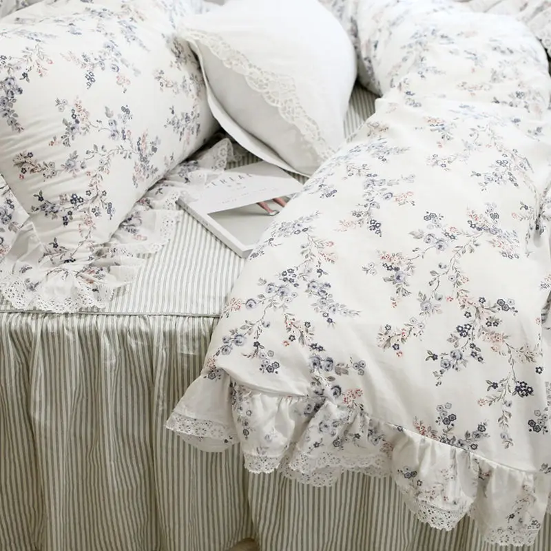 Сад пасторальный Комплект постельного белья Европейский вышивка рюшами Кружева пододеяльник элегантный кровать юбка покрывало принцесса кровать одежда