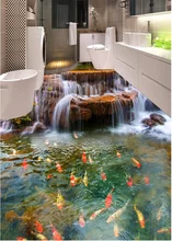 

3d pvc flooring custom photo Self-adhesive picture wall sticker Waterfall stream carp painting 3d room murals wallpaper