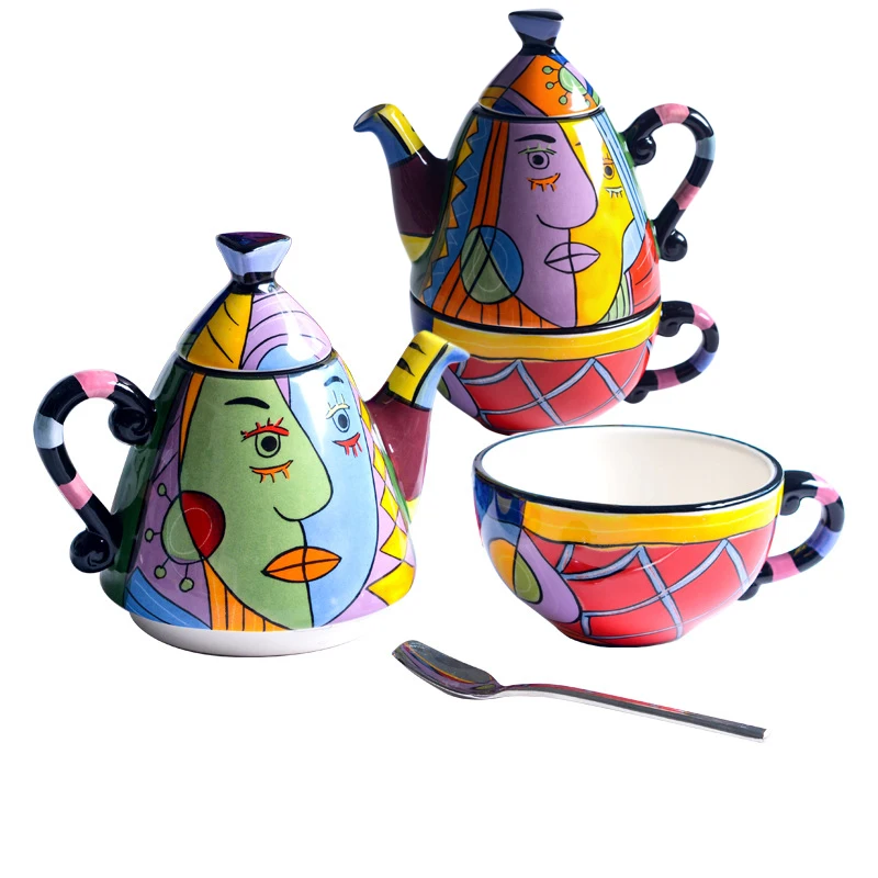 

Famous Artist Coffee Set Tea Pot Cute Drinkware Pot And Cup Abstract Pattern design Kithchware Dinnerware Hand-painted Ceramic