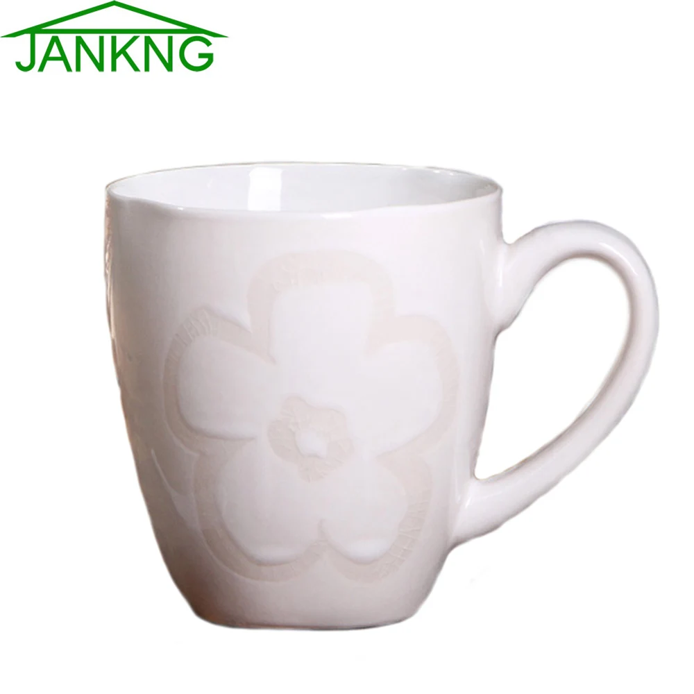 JANKNG 450 мл Kawaii керамические кофейные кружки чашка с рисунком белого цветка вишни
