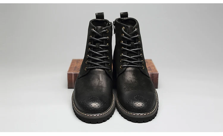 Tauntte Winter Cow Leather Ankle Boots Men Retro Bullock Carving Flower Martin Boots botines hombre bota masculina erkek bot -