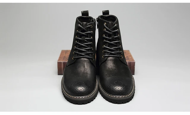 Tauntte Winter Cow Leather Ankle Boots Men Retro Bullock Carving Flower Martin Boots botines hombre bota masculina erkek bot -