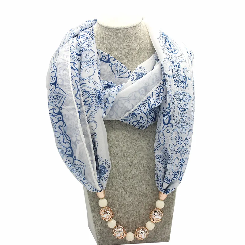 Ahmed новые этнические синие и белые фарфоровые узоры шарф, украшенный бисером ожерелья модные шарфы для женщин подарок воротник колье ювелирные изделия