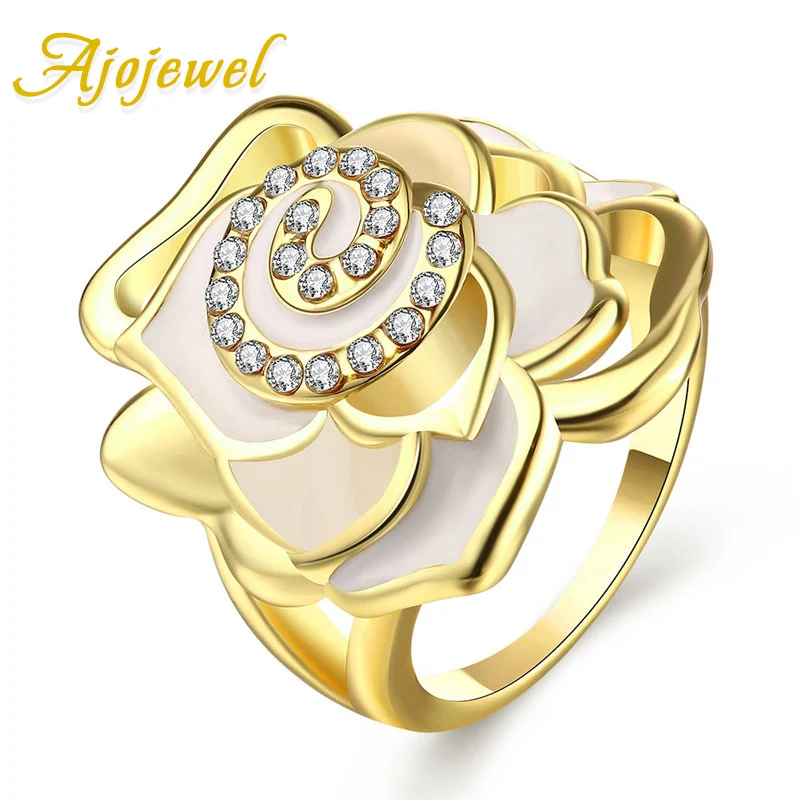 

Ajojewel White Enamel Big Flower Ring Zirconia Women Trendy Cocktail Rings 2019 Fashion Jewelry Wholesale