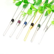 Золотые, серебряные, Matchstick, металлические подвески, черный CZ камень, установка спичек, цепочка из нержавеющей стали, ожерелье, модные женские ювелирные изделия