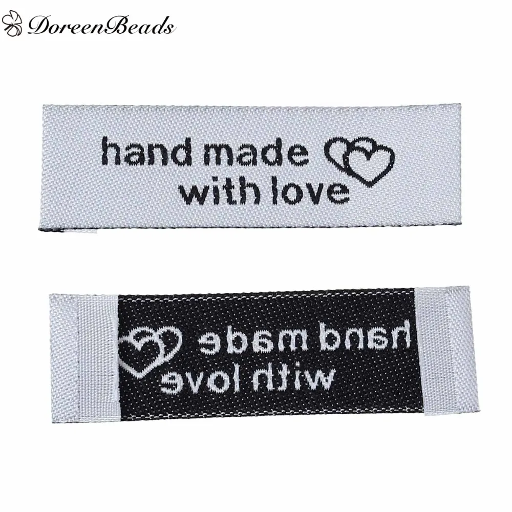 DoreenBeads шт. 50 шт. одежда сумки Терилен тканые печатные этикетки DIY Скрапбукинг Ремесло прямоугольник сердце узор ручной работы с любовью - изображение