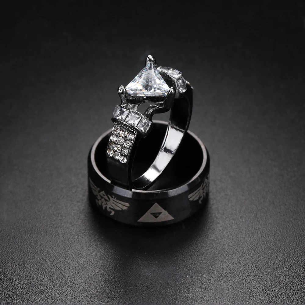 

Punk Gothic Black Hip-Hop Rings Zelda Legend Couple Rings Romantic Wedding Engagement Ring For Women Man Tribal Ethnic Jewelry
