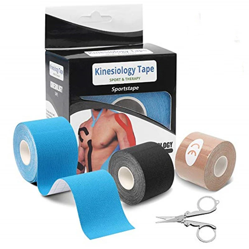 

3 pc/lot Elastic Bandage Kinesiology Tape 5x5 cm And Scissors Running Hiking Sport Taping Injury Muscle Strain Protection