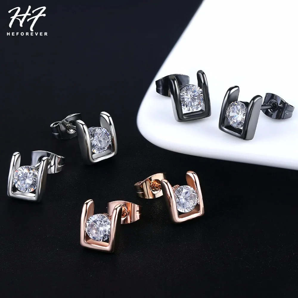 

Simple AAA+CZ Crystal Earrings for Women 4 colors Rose Black Silver Yellow Gold Color Fashion Wedding Jewelry For Lady E216