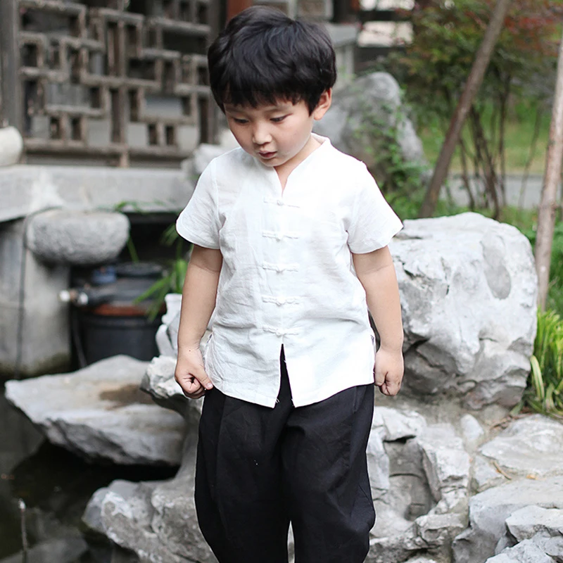 

Traditional Children Performance Costume Baby Boys Chinese Style Summer Shirt+Pants Tang Suit Clothes Cosplay Hanfu Clothing