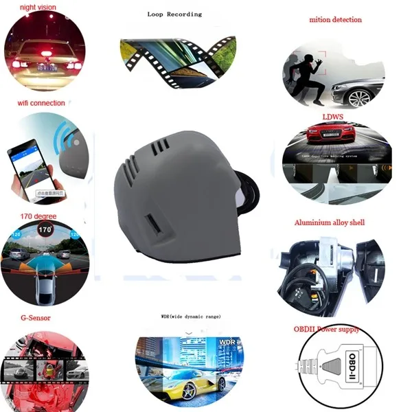 Wifi Hidden Car Black Box 1080P Full HD Sony Chips IMX32 Car DVR With Wide Dynamic G-sensor Night Vision For Audi VW