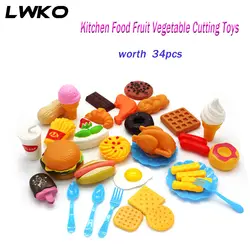 34 шт. детская кухня игрушечные лошадки резка фрукты овощи пластик напиток комплект для еды Kat ролевые игры раннее образование игрушка для