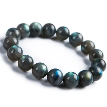 

13mm Natural Labradorite Bacelet Rainbow Lights Stretch Round Bead Crystal Charms Bracelets For Women Femme
