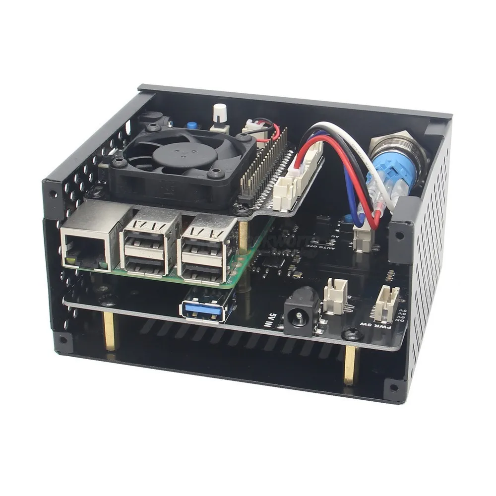 Raspberry Pi X820 2," SATA плата для хранения+ X735 плата управления питанием+ блок питания+ металлический чехол для Raspberry Pi 3B+/3B/ROCK64