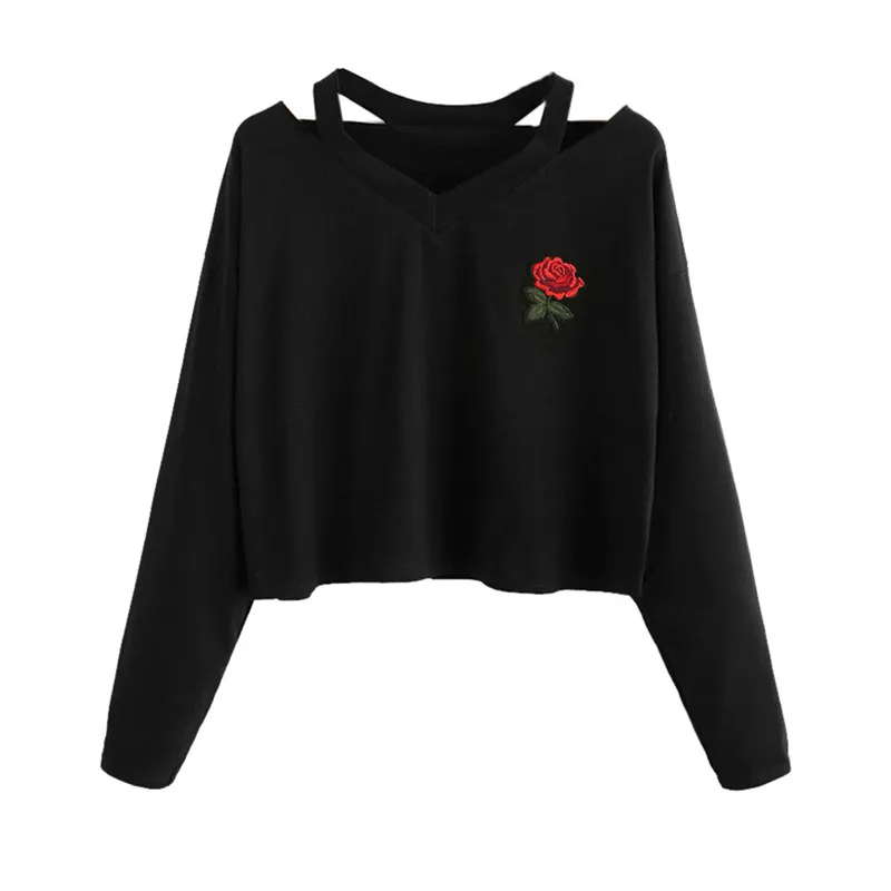 Осень Кофты для женщин 2019 Роза печатных женский с открытыми плечами Джемпер Пуловер повседневное с длинным рукавом Элегантная одежда