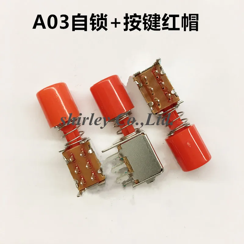 

5PCS PS-22F03 Right Angle PCB Latching Push Button A03-03 Switch DPDT Double Pole 6 Pin self-locking key power switches A03