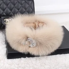 new arrival fox fur crystal hasp decoration neckerchief multi color fox fur scarves creative style winter warm fashion fur hoop