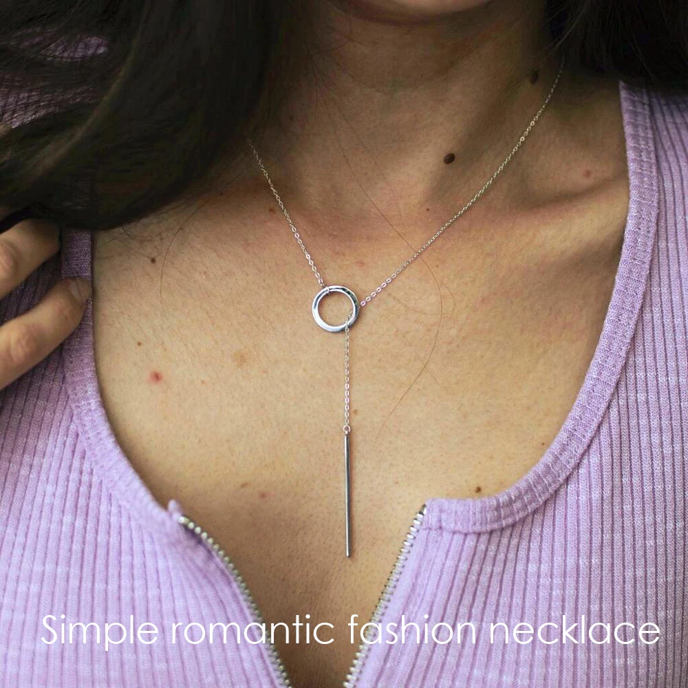 e-Manco 925 Sterling Silver Long Pendant Stick Simple Necklace Minimalist & Romantic Stylish Fine Jewelry Gifts For Women