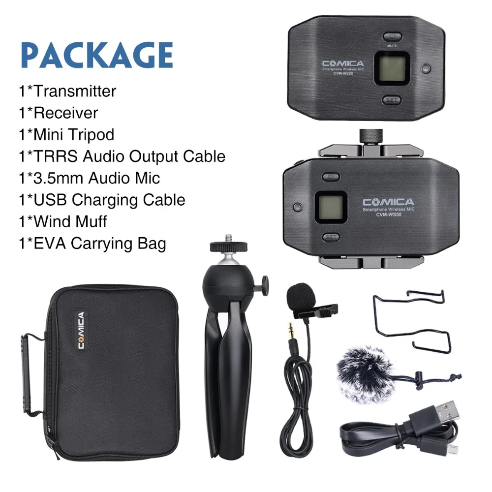 Comica CVM WS50 (C) UHF 6 канальный беспроводной Смартфон Lavalier микрофон Система 60 м
