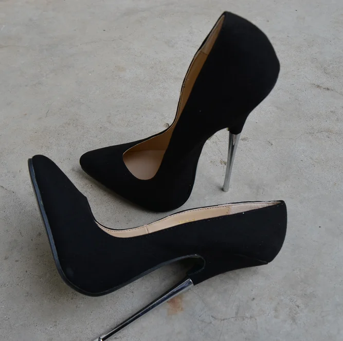 

16CM Women's Pointed Toe Stilettos Nightclub High Heels Shoes Sexy Suede Black A14