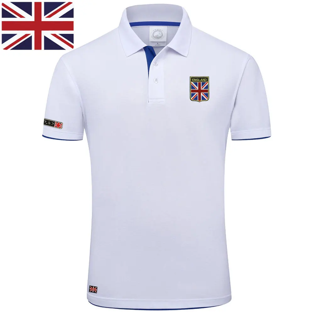Стиль, летняя мужская футболка с короткими рукавами и флагом, Повседневная хлопковая Футболка с отложным воротником, мужские топы, 15 цветов - Цвет: White Royal
