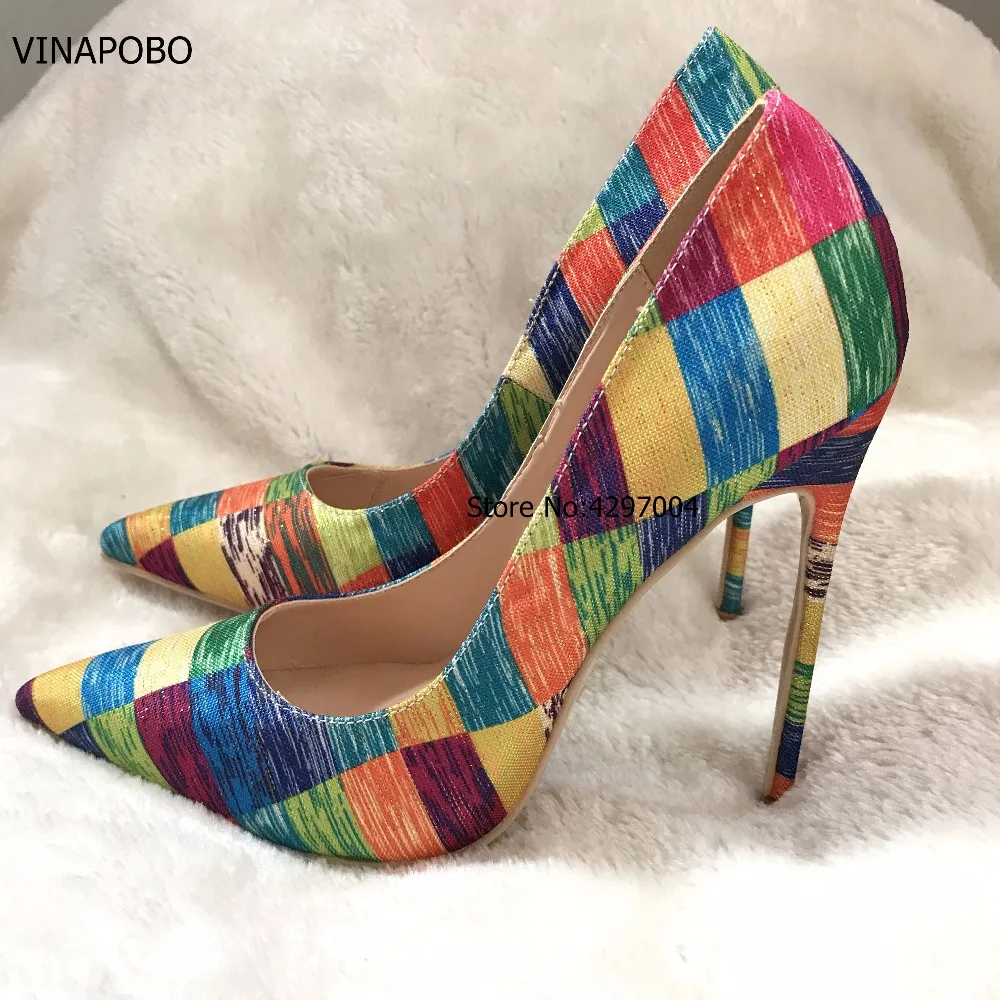 VINAPOBO Stiletto High Heels Women Pumps Colorful Plaid Striped Pointed Toe Shallow Footwear Autumn Party Ladies Shoes SIZE 43 VINAPOBO Stiletto High Heels Women Pumps Colorful Plaid Striped Pointed Toe Shallow Footwear Autumn Party Ladies Shoes SIZE 43
