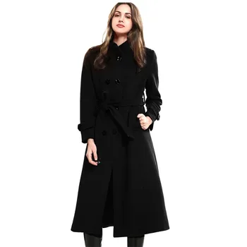 

Escalier Women's Wool Trench Coat Winter Double-Breasted Jacket with Belts
