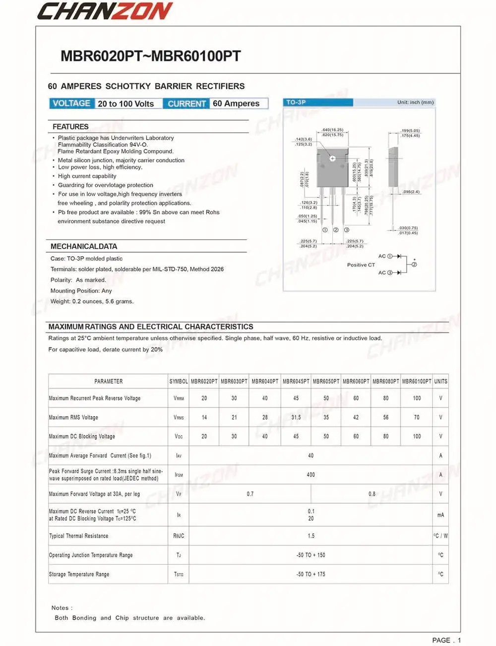 5 шт.) MBR6045PT Шоттки барьер выпрямитель диоды 60A 45 в TO-3P(TO-247AD) 60 ампер 45 вольт MBR6045 PT