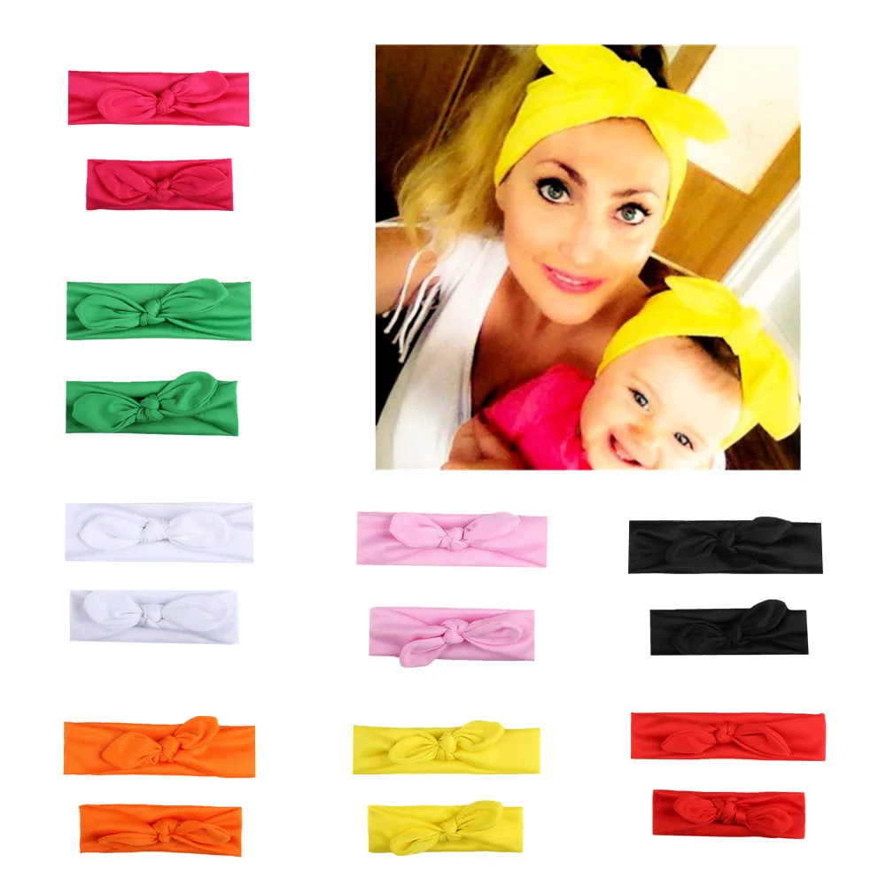 

2Pcs Mama & Baby Headwear Toddler Girls Mom Elastic Bow Knotted Turban Hair Band Headband Fashion Princess Bow Children Headwear